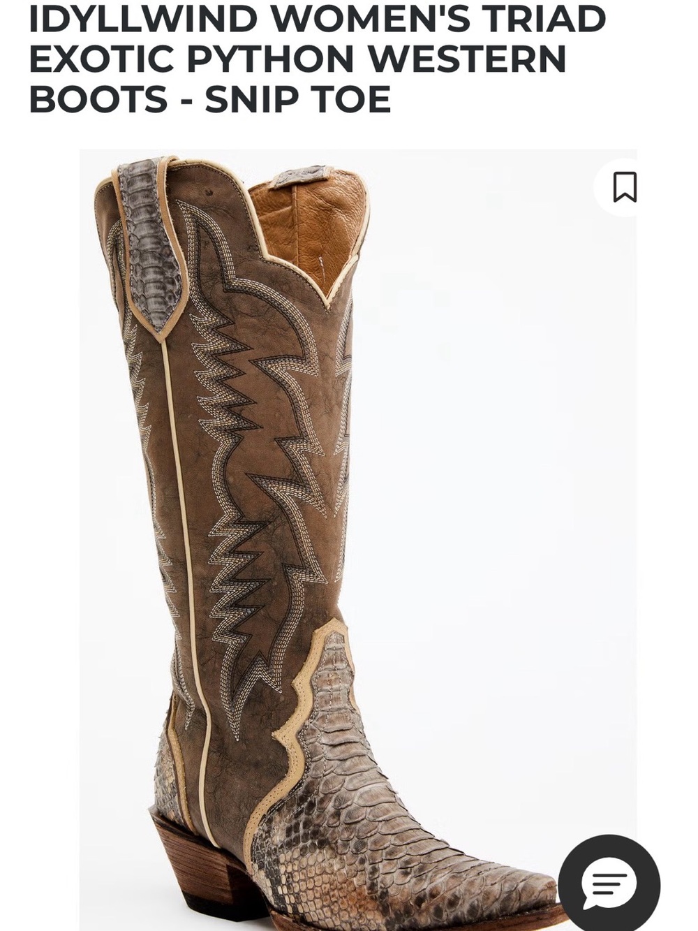 Idyllwind Brown Exotic Python Western Boots - Women's Triad Snip Toe
